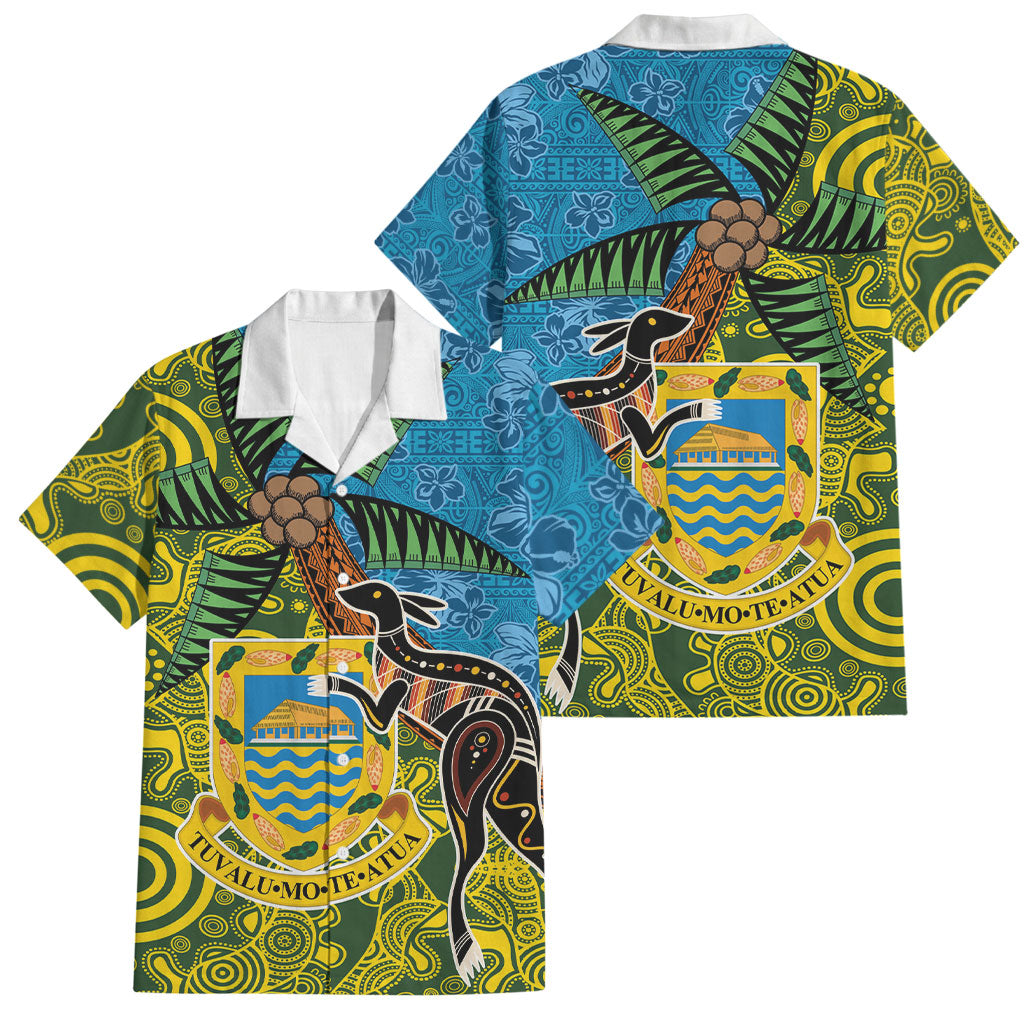 Tuvalu and Australia Together Family Matching Off Shoulder Maxi Dress and Hawaiian Shirt Tapa Pattern and Aboriginal mix Culture