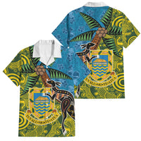 Tuvalu and Australia Together Family Matching Off Shoulder Maxi Dress and Hawaiian Shirt Tapa Pattern and Aboriginal mix Culture