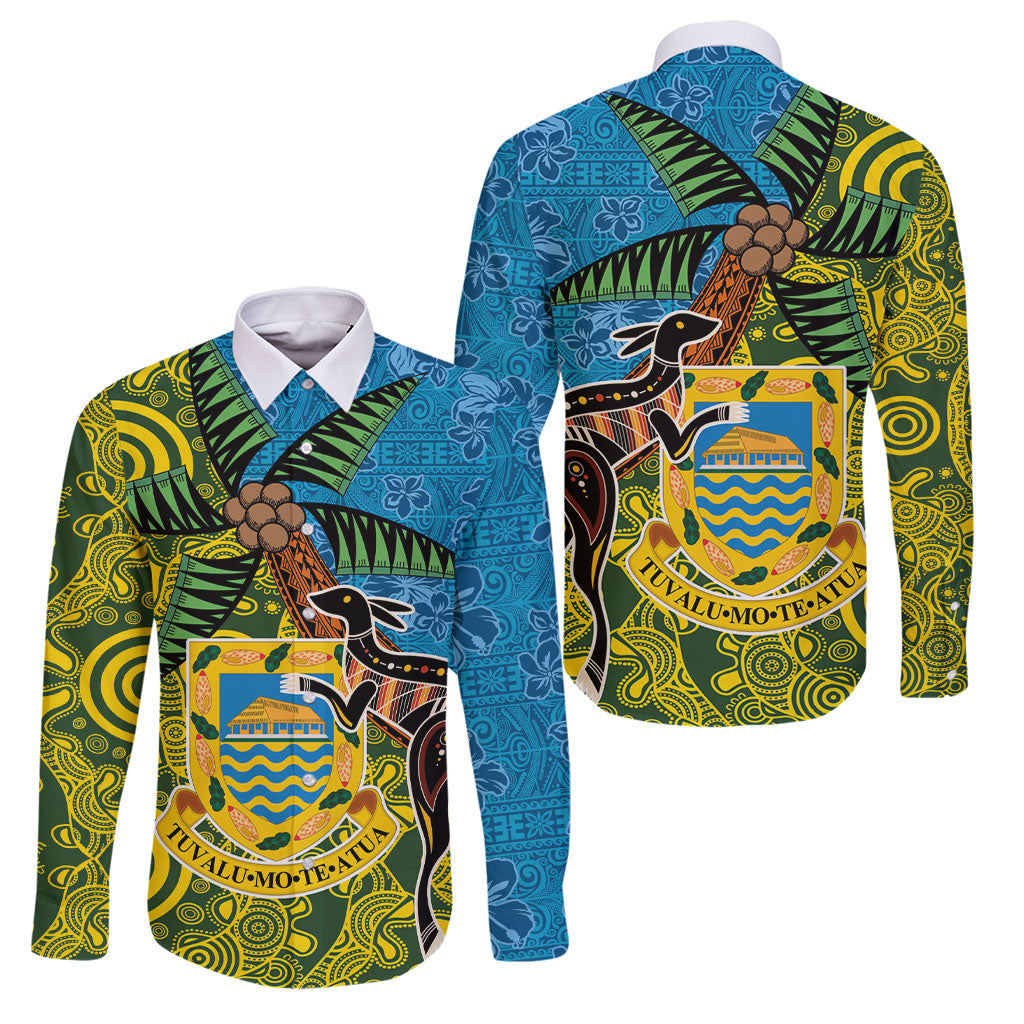 Tuvalu and Australia Together Family Matching Puletasi and Hawaiian Shirt Tapa Pattern and Aboriginal mix Culture