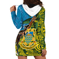 Tuvalu and Australia Together Hoodie Dress Tapa Pattern and Aboriginal mix Culture