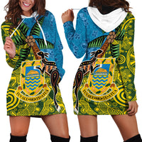 Tuvalu and Australia Together Hoodie Dress Tapa Pattern and Aboriginal mix Culture