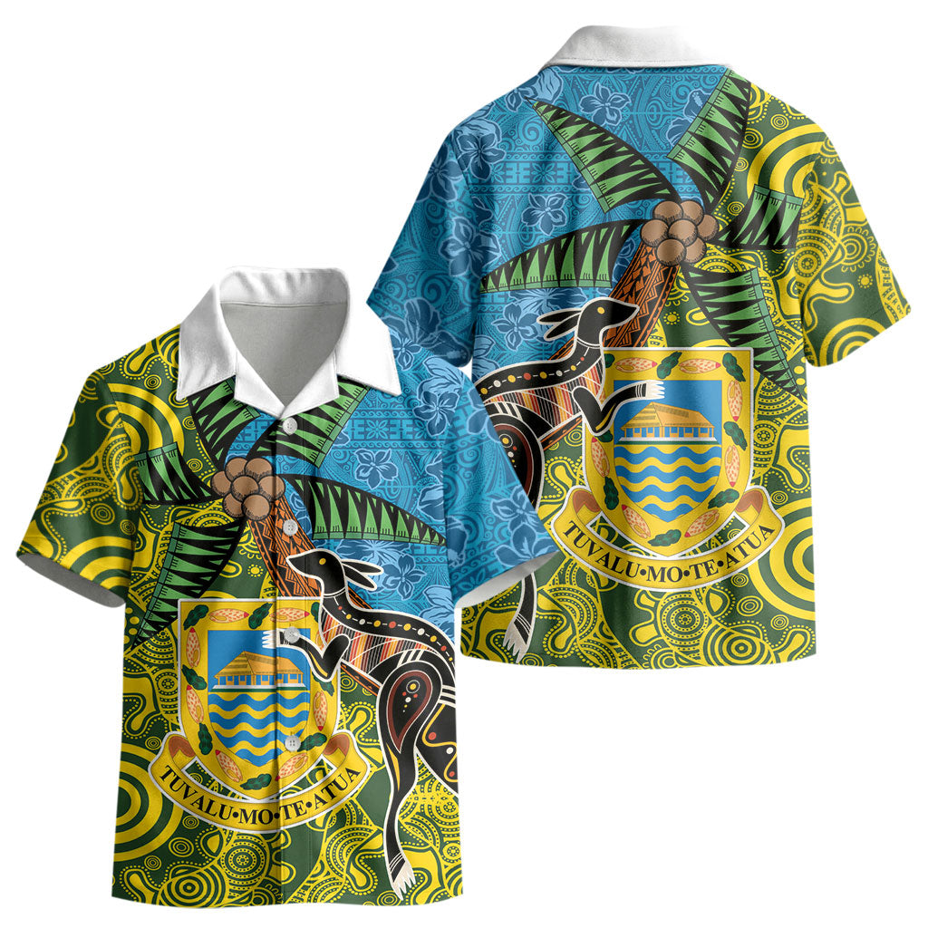 Tuvalu and Australia Together Kid Hawaiian Shirt Tapa Pattern and Aboriginal mix Culture