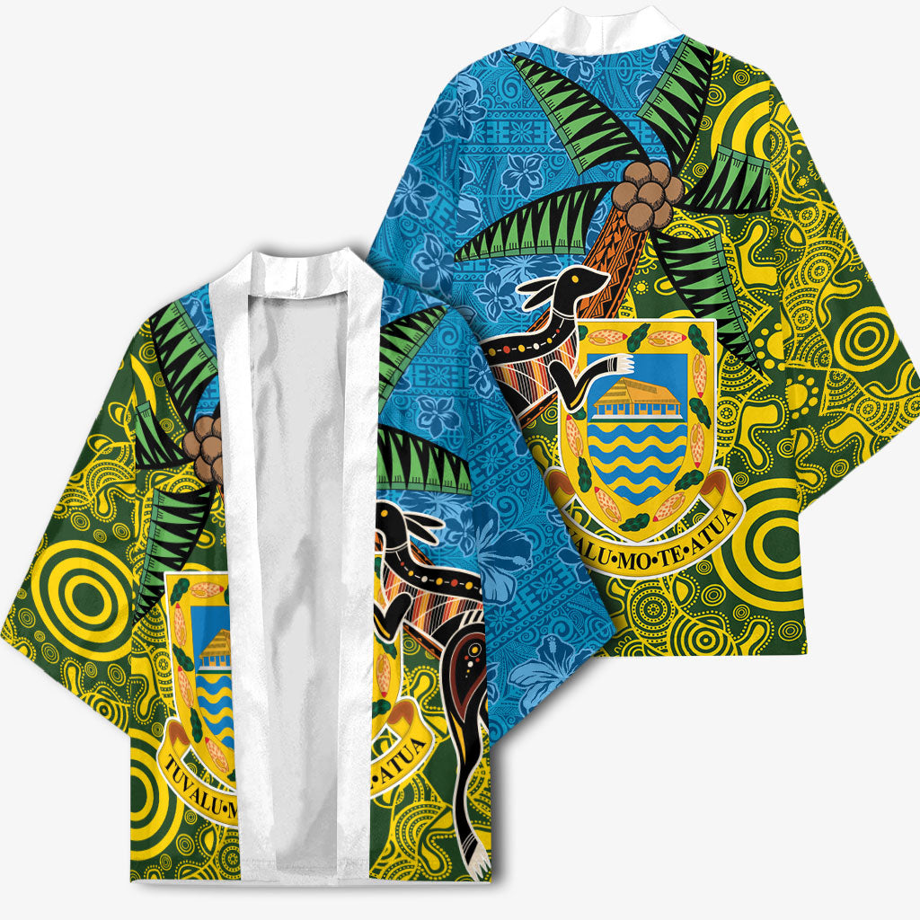 Tuvalu and Australia Together Kimono Tapa Pattern and Aboriginal mix Culture