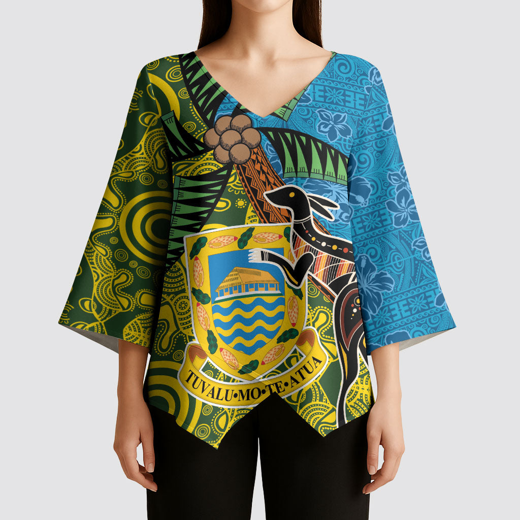 Tuvalu and Australia Together Kimono Sleeve Blouse Tapa Pattern and Aboriginal mix Culture