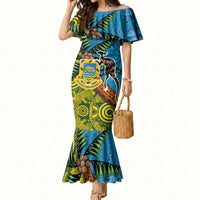Tuvalu and Australia Together Mermaid Dress Tapa Pattern and Aboriginal mix Culture
