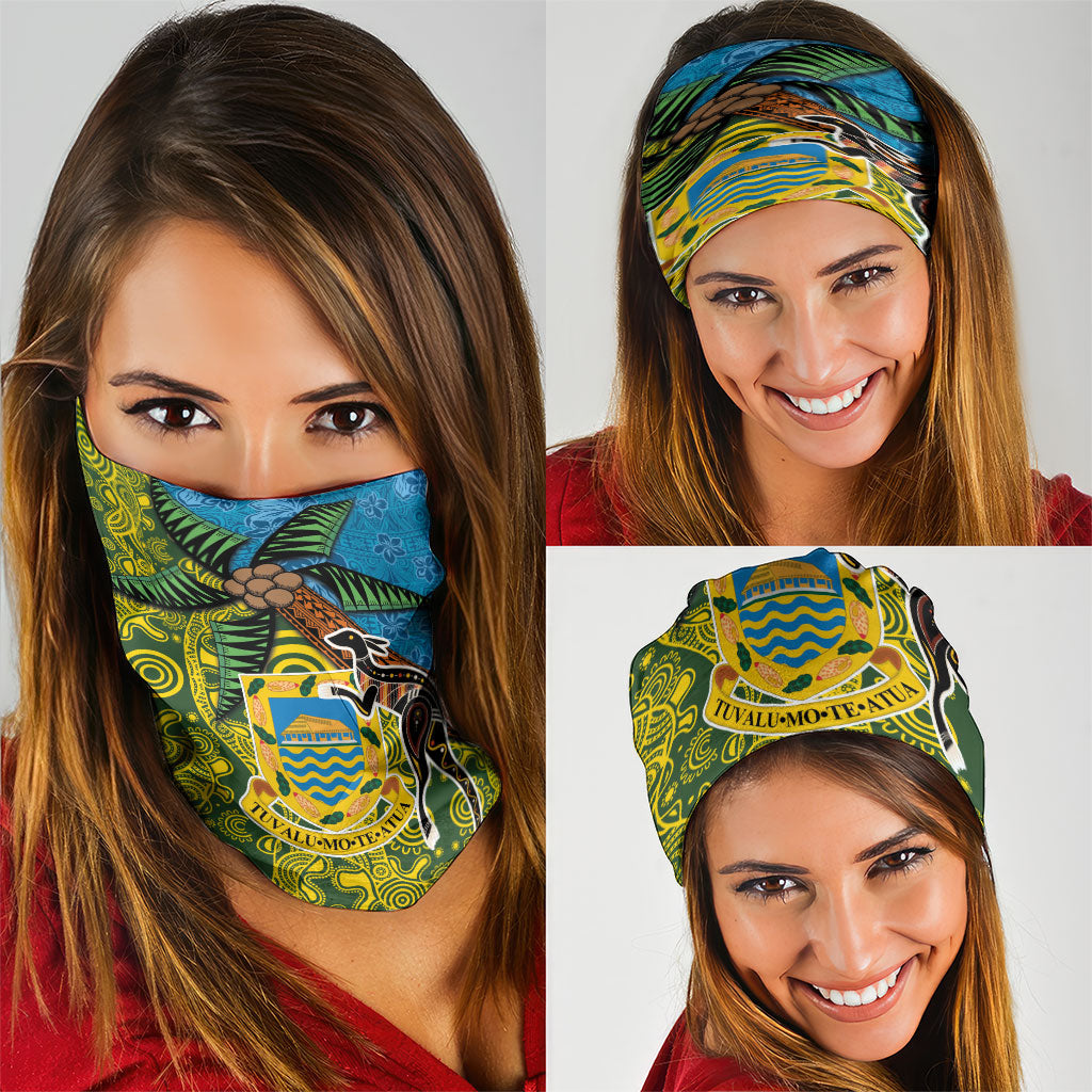 Tuvalu and Australia Together Neck Gaiter Tapa Pattern and Aboriginal mix Culture