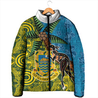 Tuvalu and Australia Together Padded Jacket Tapa Pattern and Aboriginal mix Culture