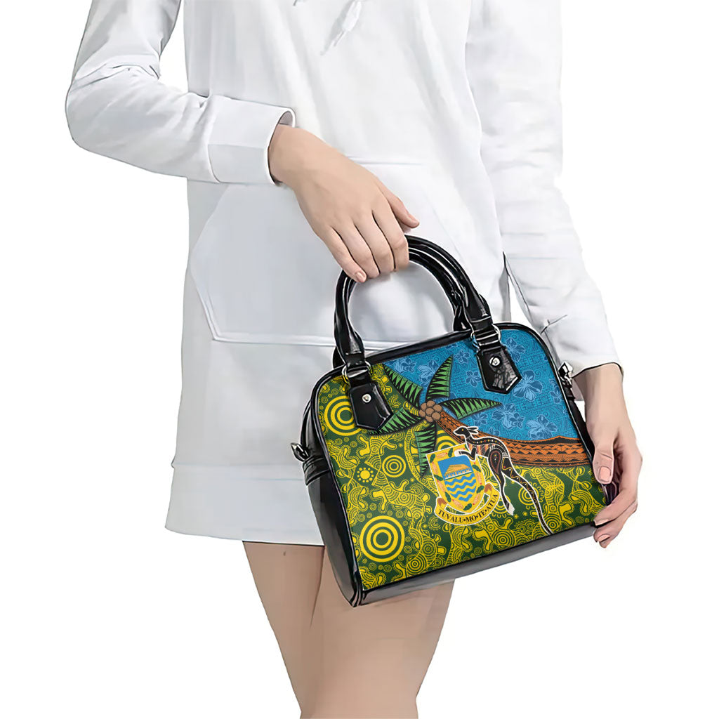 Tuvalu and Australia Together Shoulder Handbag Tapa Pattern and Aboriginal mix Culture