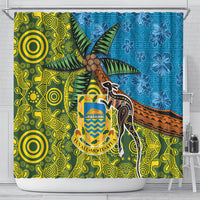 Tuvalu and Australia Together Shower Curtain Tapa Pattern and Aboriginal mix Culture