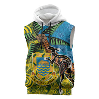 Tuvalu and Australia Together Sleeveless Hoodie Tapa Pattern and Aboriginal mix Culture