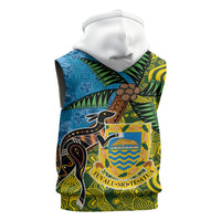 Tuvalu and Australia Together Sleeveless Zip Hoodie Tapa Pattern and Aboriginal mix Culture