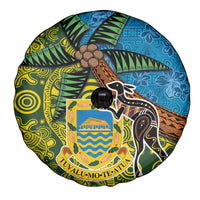 Tuvalu and Australia Together Spare Tire Cover Tapa Pattern and Aboriginal mix Culture