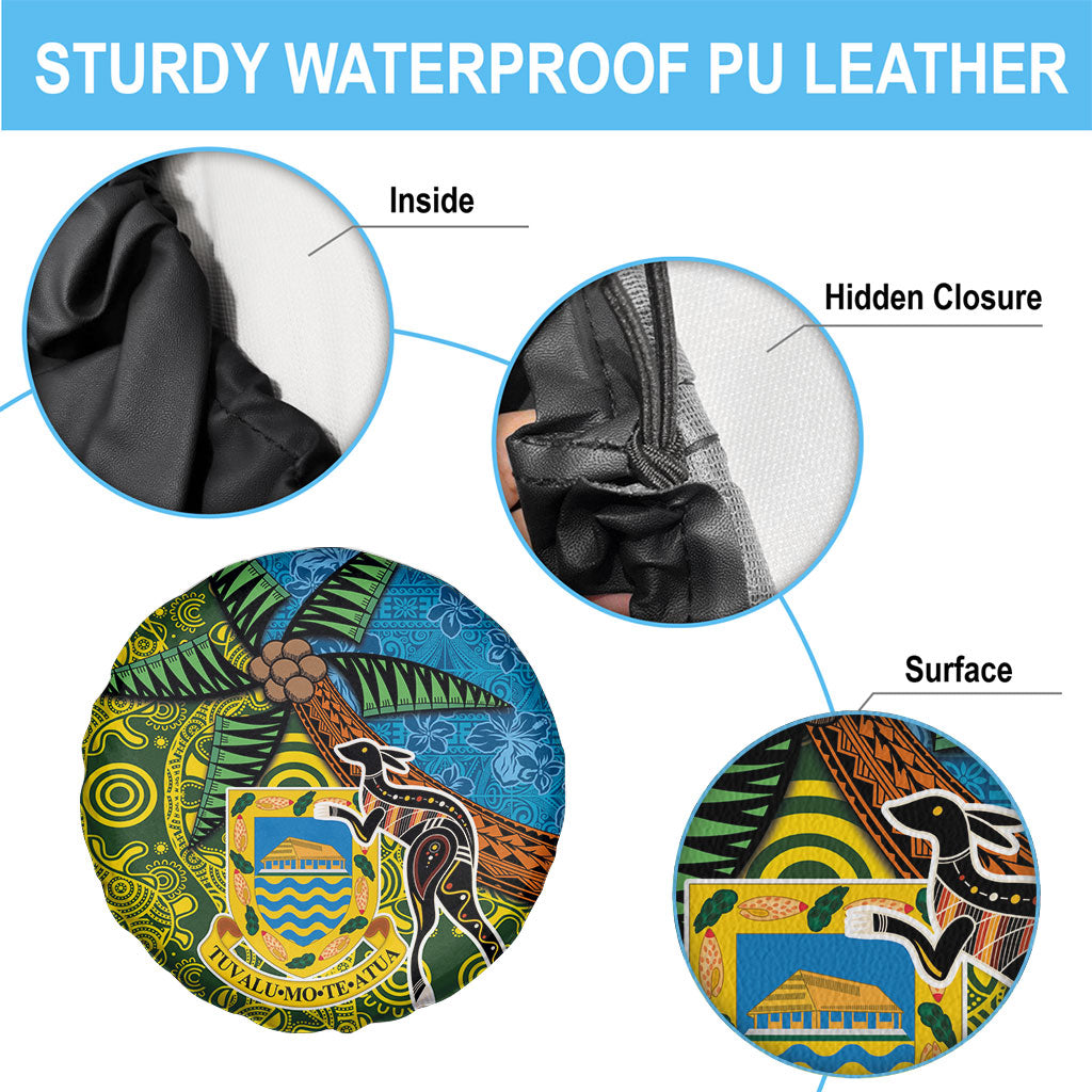 Tuvalu and Australia Together Spare Tire Cover Tapa Pattern and Aboriginal mix Culture