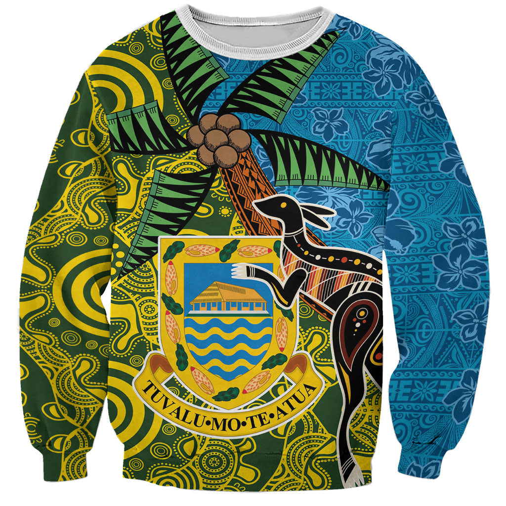 Tuvalu and Australia Together Sweatshirt Tapa Pattern and Aboriginal mix Culture