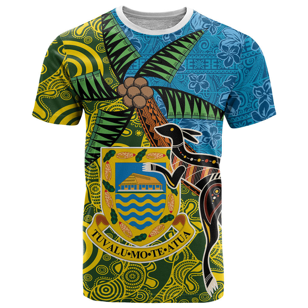Tuvalu and Australia Together T Shirt Tapa Pattern and Aboriginal mix Culture