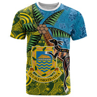 Tuvalu and Australia Together T Shirt Tapa Pattern and Aboriginal mix Culture
