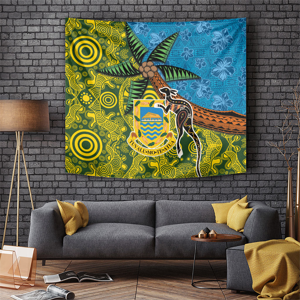 Tuvalu and Australia Together Tapestry Tapa Pattern and Aboriginal mix Culture LT03 Multicolor - Polynesian Pride