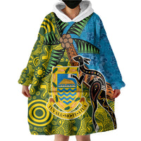 Tuvalu and Australia Together Wearable Blanket Hoodie Tapa Pattern and Aboriginal mix Culture