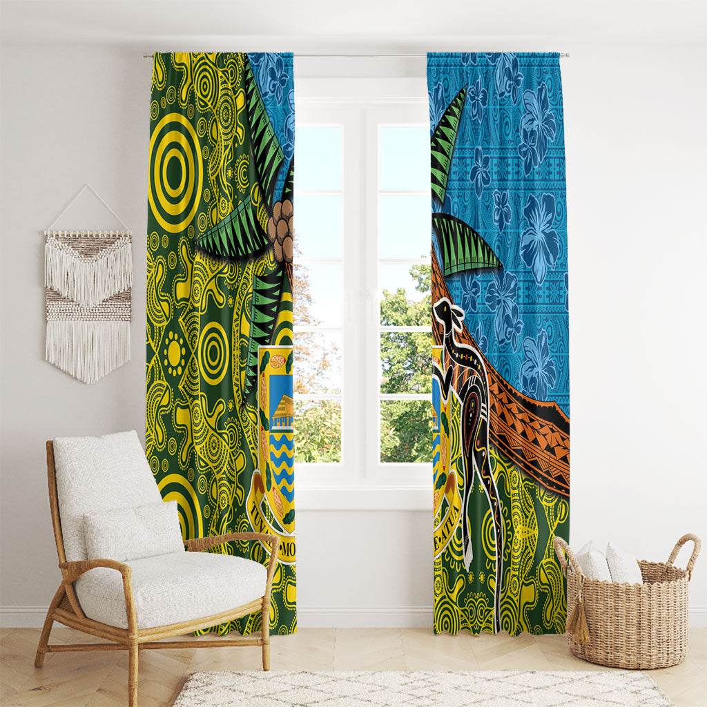 Tuvalu and Australia Together Window Curtain Tapa Pattern and Aboriginal mix Culture