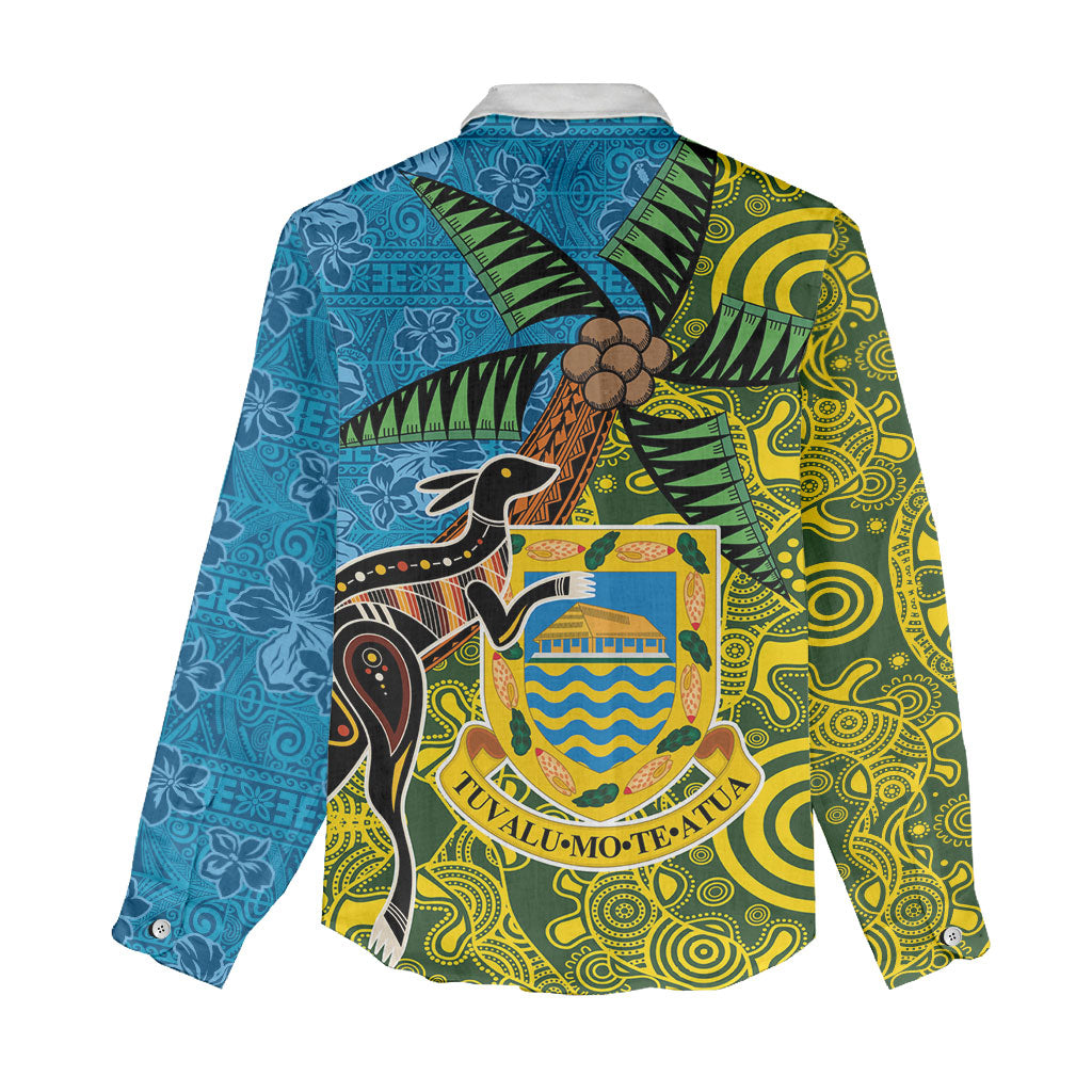 Tuvalu and Australia Together Women Casual Shirt Tapa Pattern and Aboriginal mix Culture