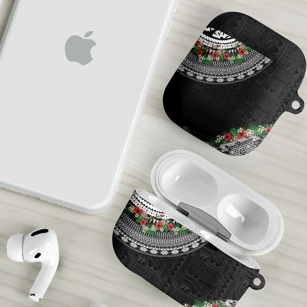 Fiji Hibiscus AirPods Case Tapa Masi Motifs with Tropical Plants