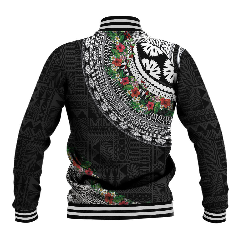 Fiji Hibiscus Baseball Jacket Tapa Masi Motifs with Tropical Plants