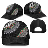 Fiji Hibiscus Baseball Net Cap Tapa Masi Motifs with Tropical Plants