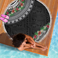Fiji Hibiscus Beach Blanket Tapa Masi Motifs with Tropical Plants