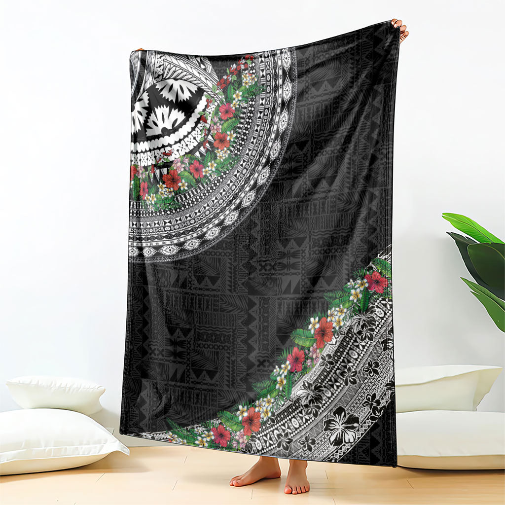 Fiji Hibiscus Blanket Tapa Masi Motifs with Tropical Plants