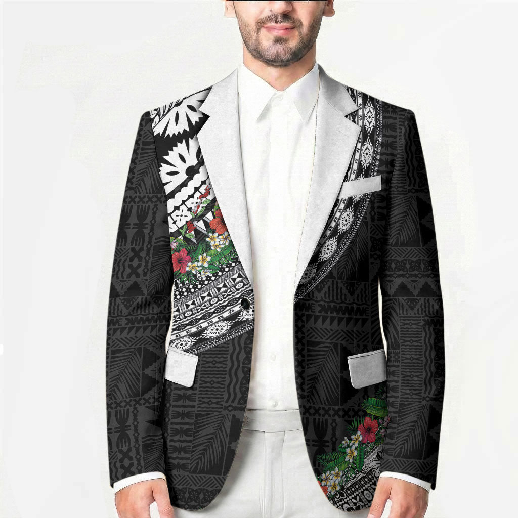 Fiji Hibiscus Blazer Tapa Masi Motifs with Tropical Plants