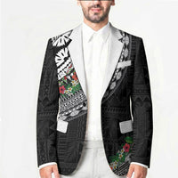 Fiji Hibiscus Blazer Tapa Masi Motifs with Tropical Plants