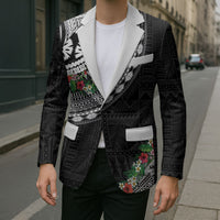 Fiji Hibiscus Blazer Tapa Masi Motifs with Tropical Plants