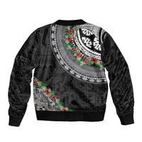 Fiji Hibiscus Bomber Jacket Tapa Masi Motifs with Tropical Plants