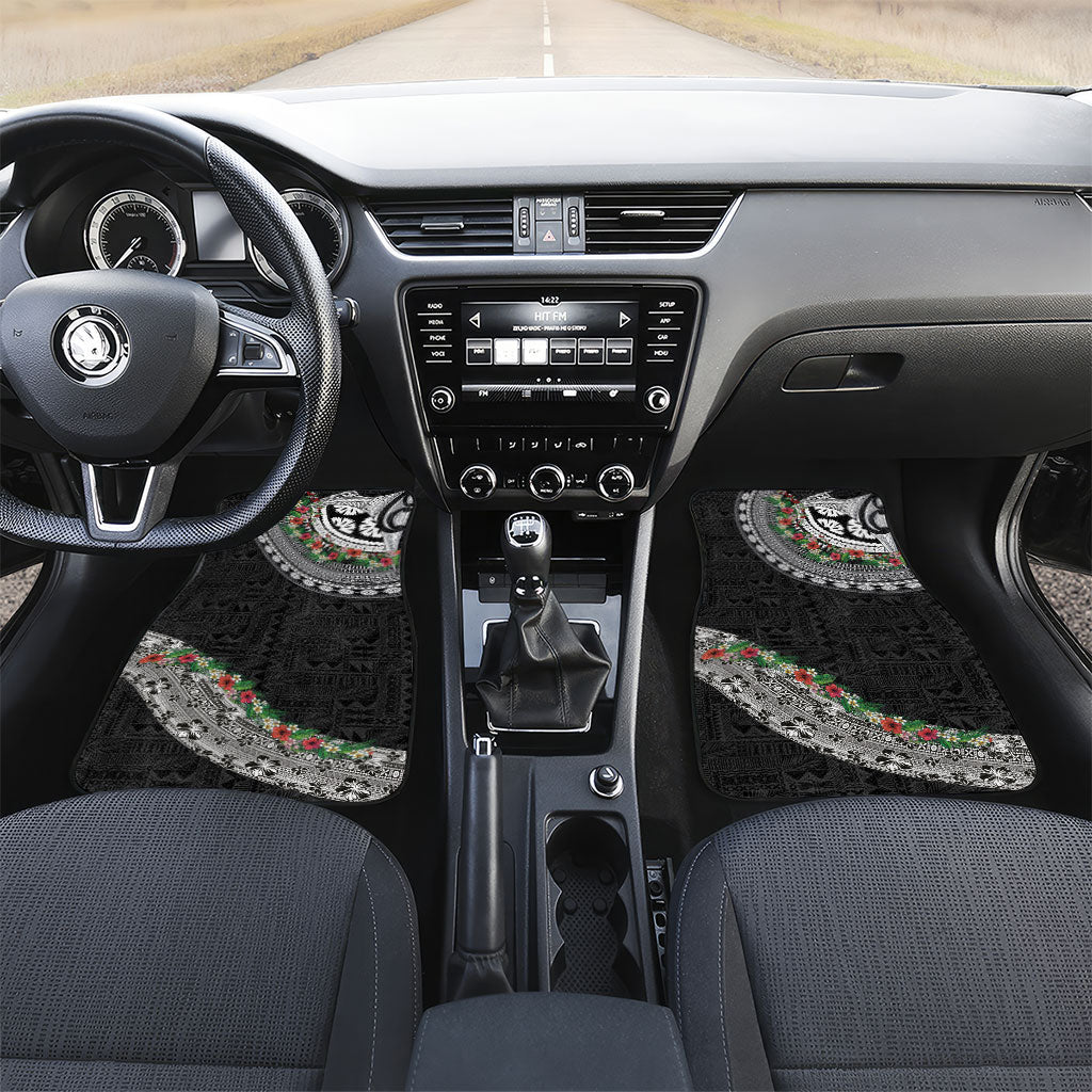 Fiji Hibiscus Car Mats Tapa Masi Motifs with Tropical Plants