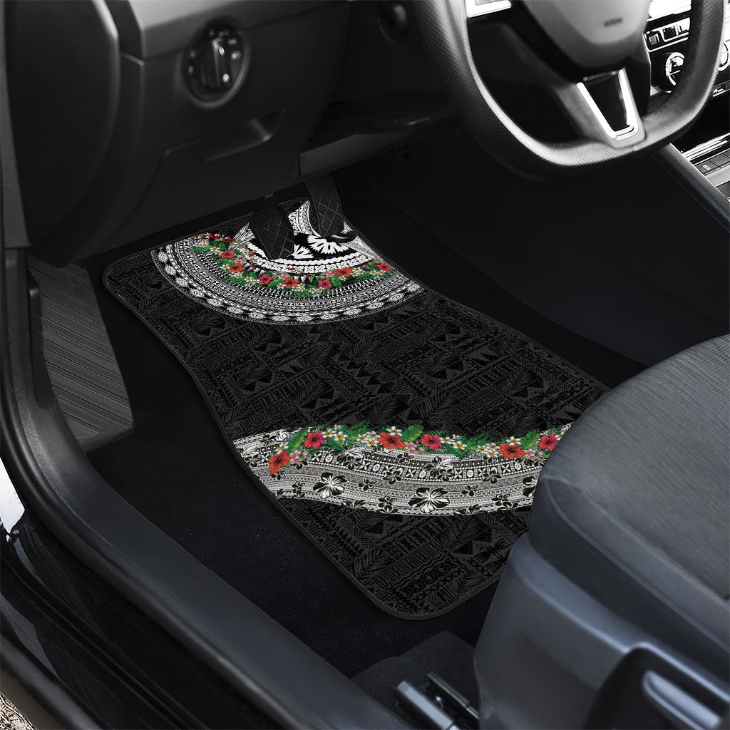Fiji Hibiscus Car Mats Tapa Masi Motifs with Tropical Plants