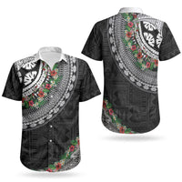 Fiji Hibiscus Couples Matching Off Shoulder Short Dress and Hawaiian Shirt Tapa Masi Motifs with Tropical Plants