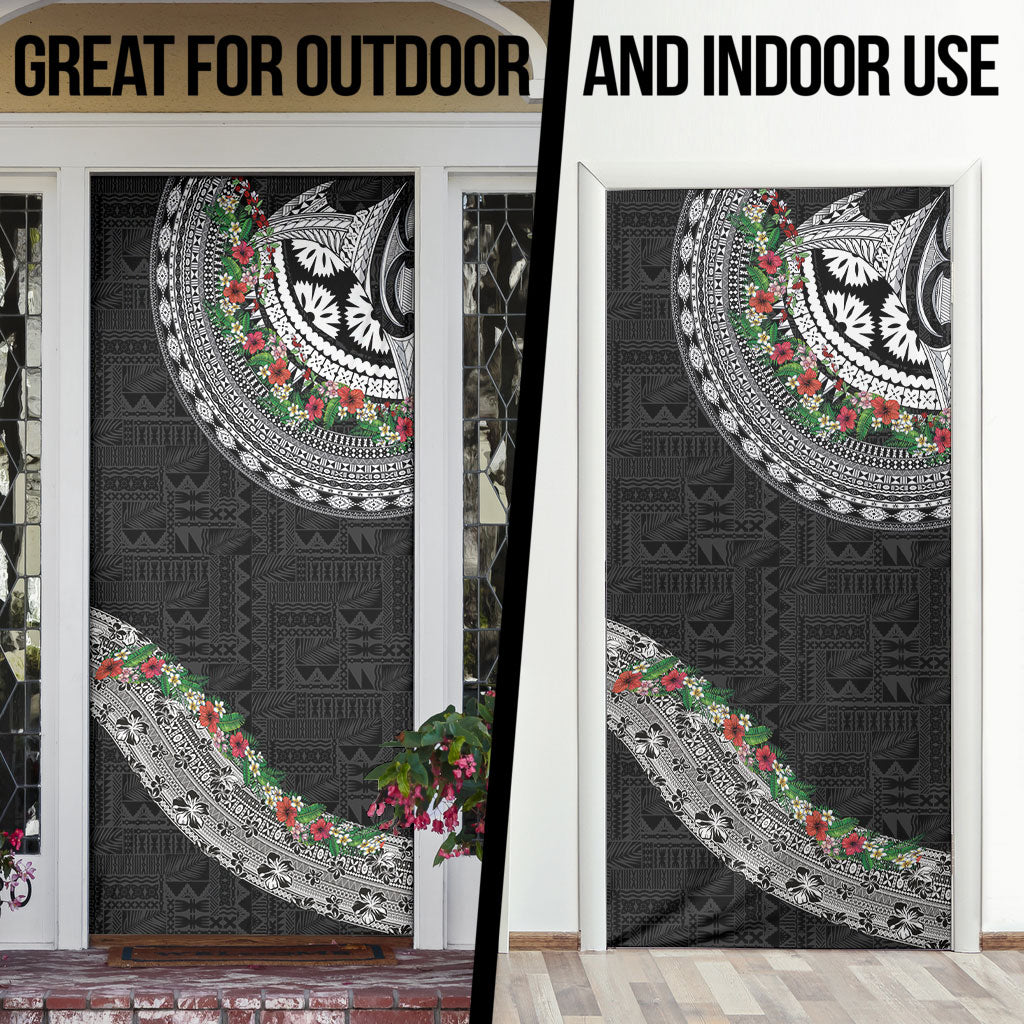 Fiji Hibiscus Door Cover Tapa Masi Motifs with Tropical Plants