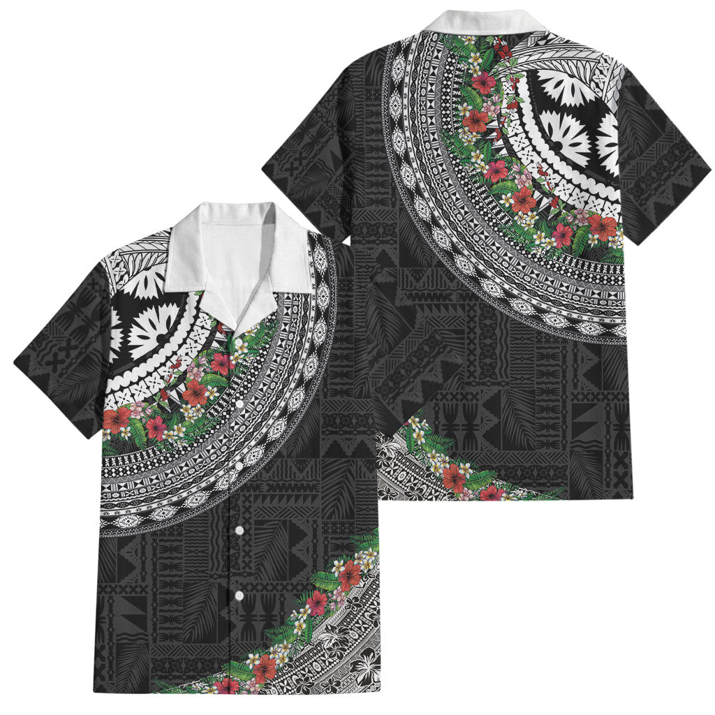 Fiji Hibiscus Family Matching Long Sleeve Bodycon Dress and Hawaiian Shirt Tapa Masi Motifs with Tropical Plants