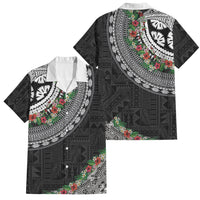 Fiji Hibiscus Family Matching Off Shoulder Maxi Dress and Hawaiian Shirt Tapa Masi Motifs with Tropical Plants