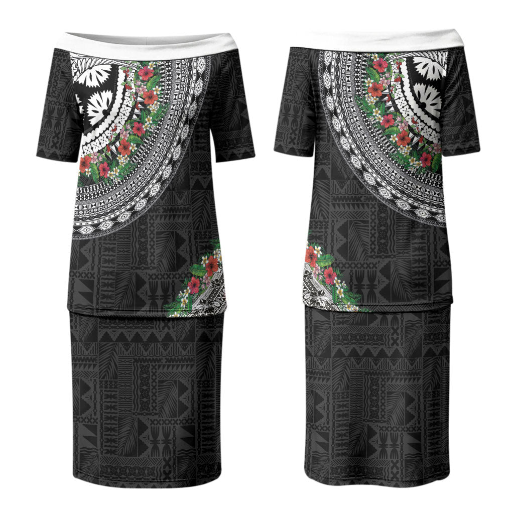 Fiji Hibiscus Family Matching Puletasi and Hawaiian Shirt Tapa Masi Motifs with Tropical Plants