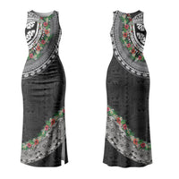 Fiji Hibiscus Family Matching Tank Maxi Dress and Hawaiian Shirt Tapa Masi Motifs with Tropical Plants