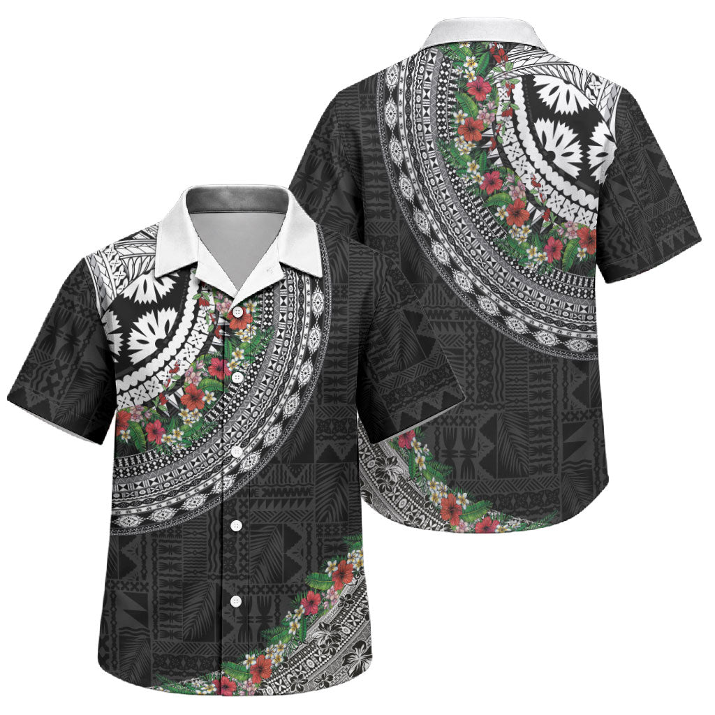 Fiji Hibiscus Family Matching Tank Maxi Dress and Hawaiian Shirt Tapa Masi Motifs with Tropical Plants