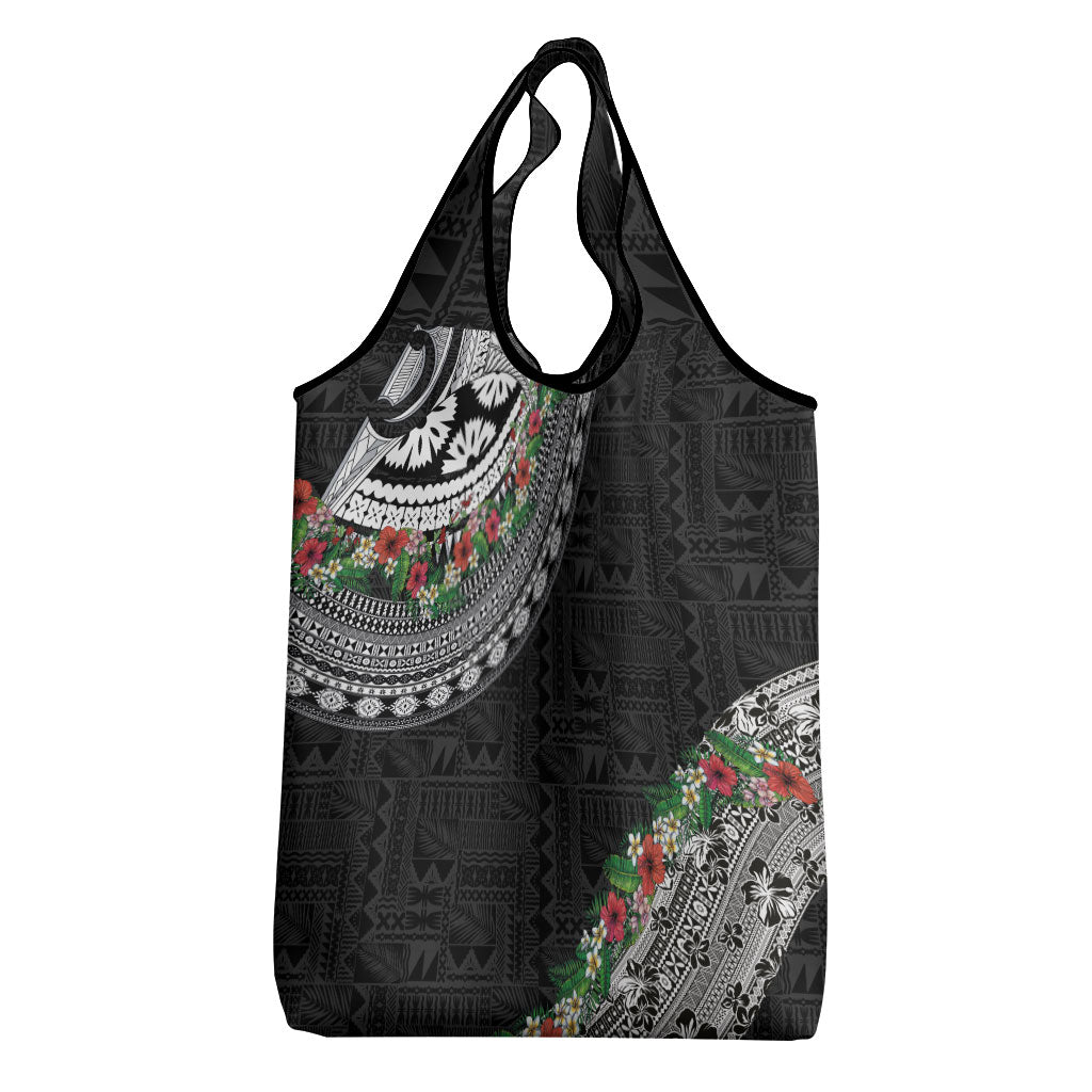 Fiji Hibiscus Grocery Bag Tapa Masi Motifs with Tropical Plants