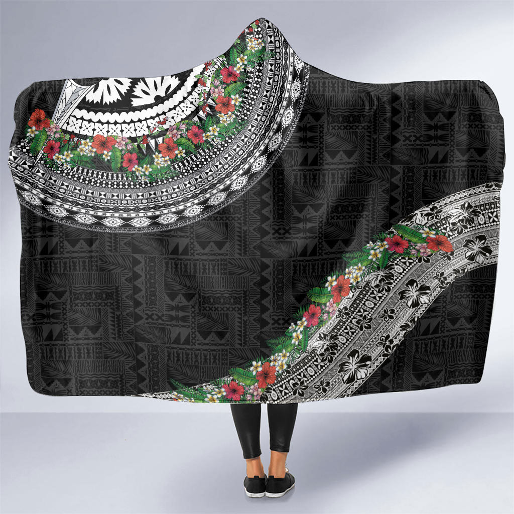 Fiji Hibiscus Hooded Blanket Tapa Masi Motifs with Tropical Plants