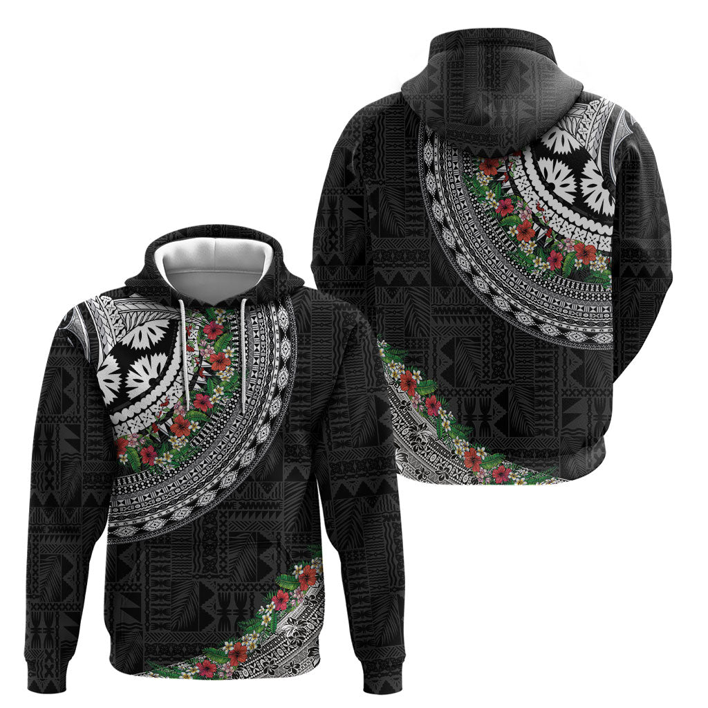 Fiji Hibiscus Hoodie Tapa Masi Motifs with Tropical Plants