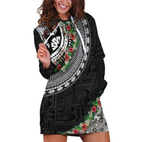 Fiji Hibiscus Hoodie Dress Tapa Masi Motifs with Tropical Plants