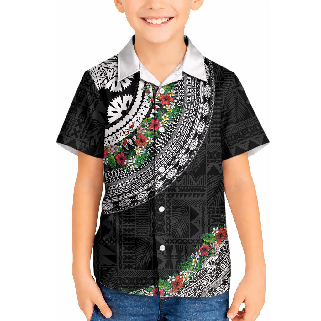 Fiji Hibiscus Kid Hawaiian Shirt Tapa Masi Motifs with Tropical Plants