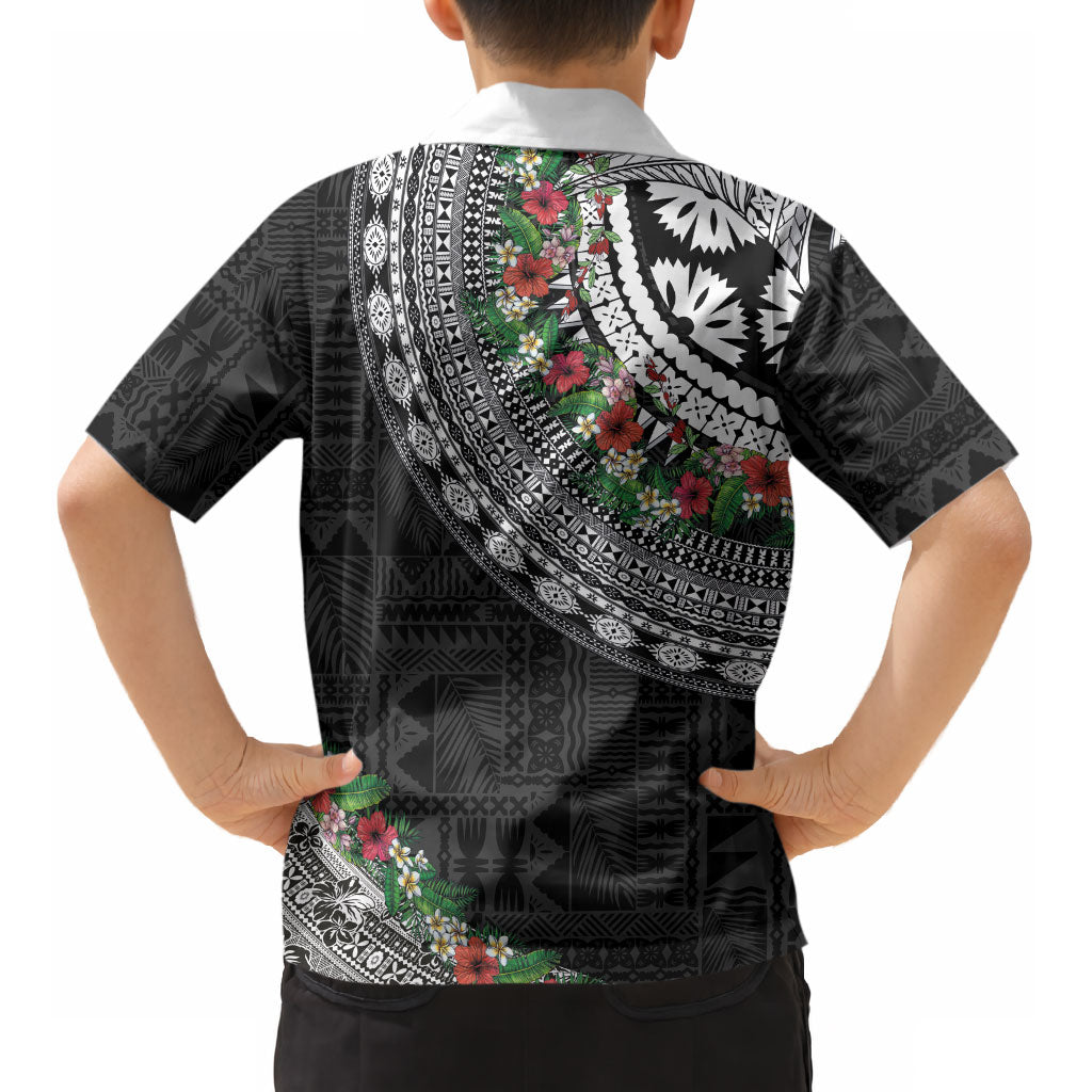 Fiji Hibiscus Kid Hawaiian Shirt Tapa Masi Motifs with Tropical Plants