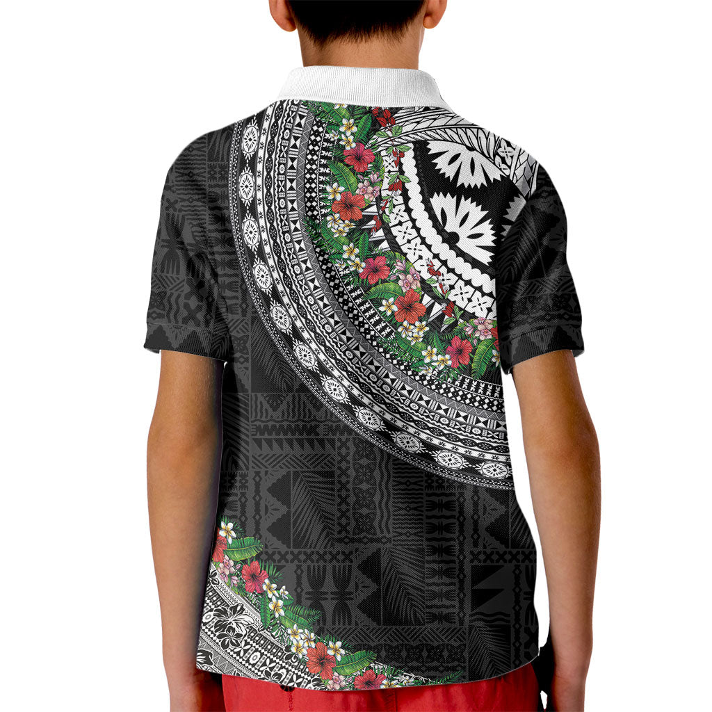 Fiji Hibiscus Kid Polo Shirt Tapa Masi Motifs with Tropical Plants