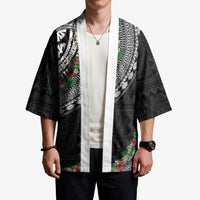 Fiji Hibiscus Kimono Tapa Masi Motifs with Tropical Plants